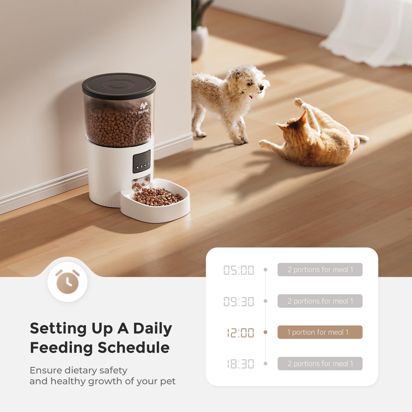 IMIPAW Automatic Cat Feeder - 3L Pet Dry Food Dispenser with Timed Programmable Portion Control, Dual Power Backup, Easy Set Up, 10 Meals Per Day for Cats and Puppies（Remote Not Supported）