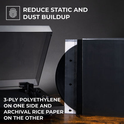 Big Fudge Premium Master Vinyl Record Sleeves - 12 inch x 50pcs - Archival Anti Static Rice Paper Inner Sleeves - Clear 3 Layer LP Covers - Protective Plastic Cover for Records