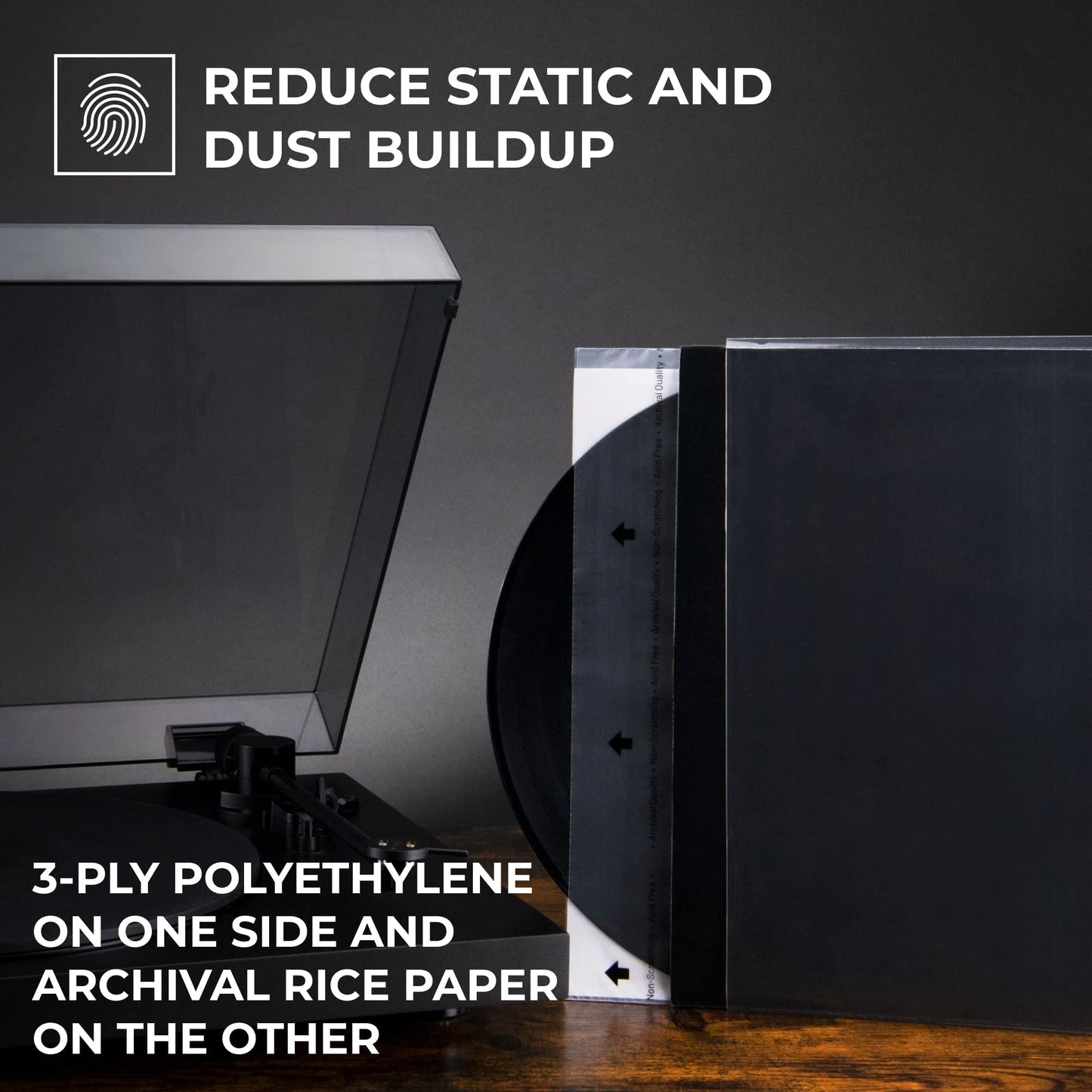 Big Fudge Vinyl Record Sleeves Inner - Clear 3-Ply Inner Sleeves for Vinyl Records 12" - Album Covers with Anti-Static Rice Paper - Acid Free Protective Outer Cover for - White, 50 Pack