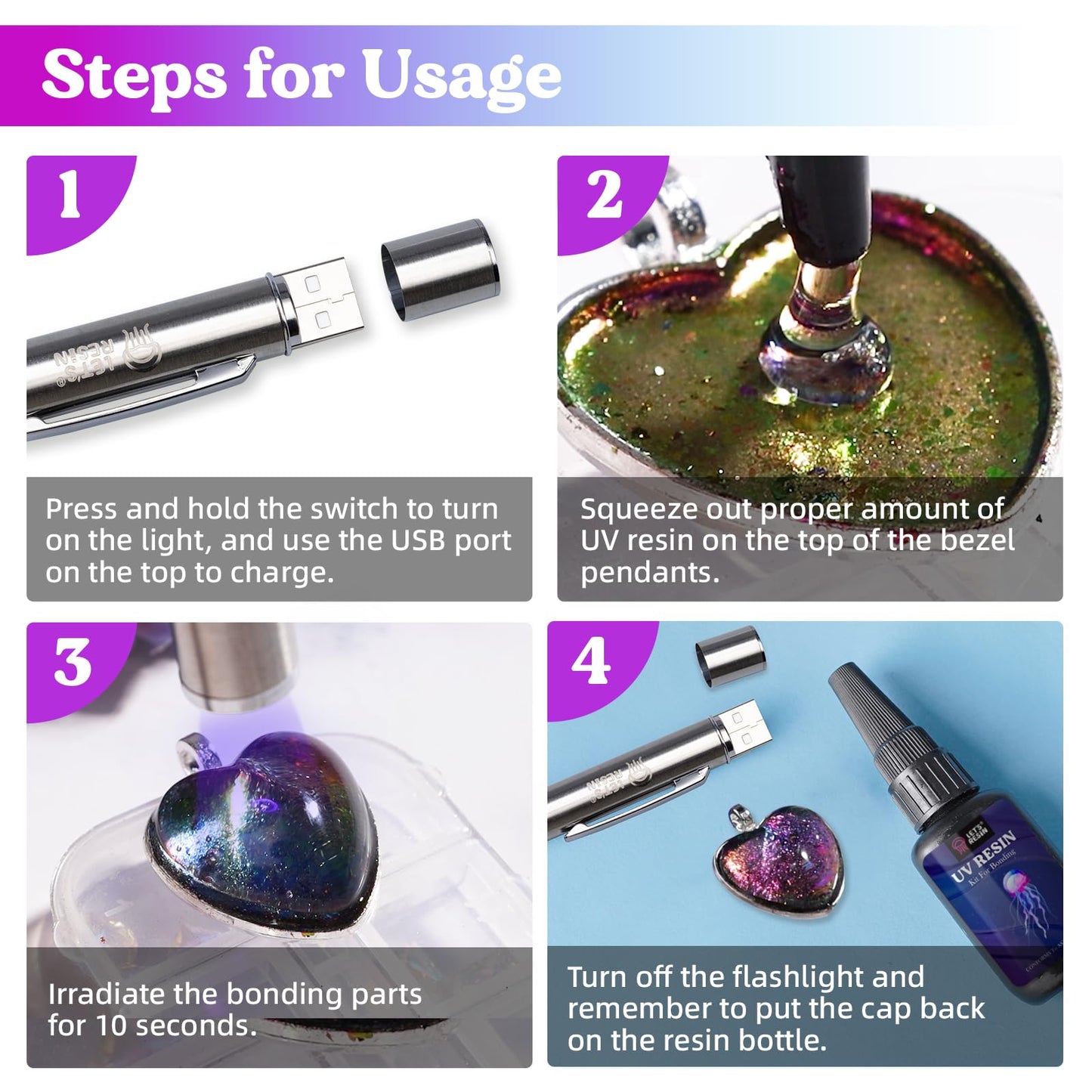 LET'S RESIN UV Resin Kit with Torch, Bonding & Curing in Seconds, 30g UV Resin Kit with UV Flashlight for Welding, Jewelry UV Glue Adhesive for Plastic Repair, Glass Light, Craft Decor