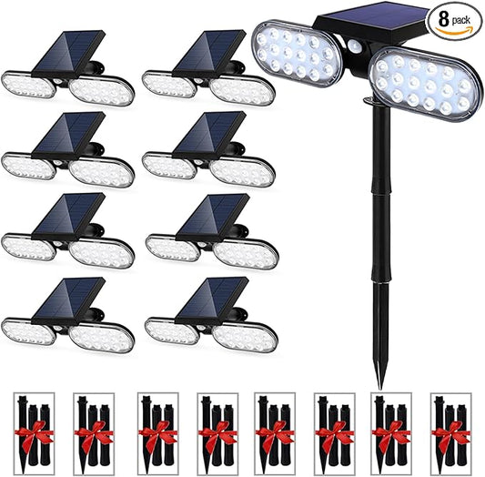 EMANER Motion Lights Solar Powered, Outdoor Solar Flood Lights, Stay On or Motion On/Off, Dusk to Dawn Security Solar Light, Landscape Spotlights for Garden Backyard Path, 8-Pack