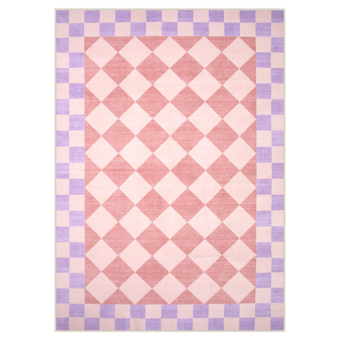 Morebes Checkered 5x7 Pink Rug for Bedroom Girls, Machine Washable Area Rug for Living Room Non Slip, Soft Low-Pile Nursery Carpet for Kids Room Dorm Dining Room (Pink,5'x7')