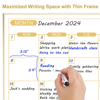 ARCOBIS Monthly Calendar Whiteboard for Wall, 24" x 18" Magnetic Dry Erase Calendar with Gold Frame, Wall Hanging Planner for Home, Office, School