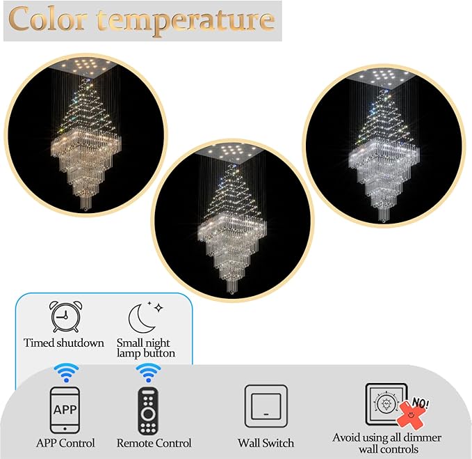 D40''X H120'' Extra Large Chandeliers for High Ceilings Crystal Raindrop Chandeliers Large Villa Chandelier Entrance Foyer Square Ceiling Light LED Dimmable 2700K-6000K 16 led bulbs include