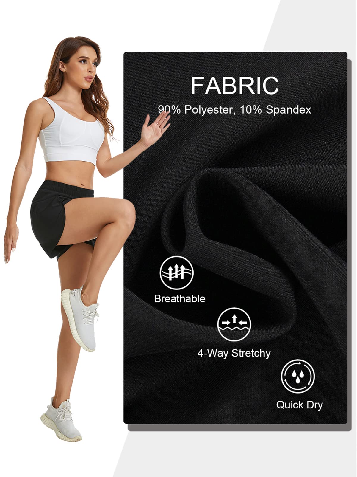 Blooming Jelly Womens Quick-Dry Running Shorts Sport Athletic Active Workout Shorts with Pockets 1.75" (Medium, Black)