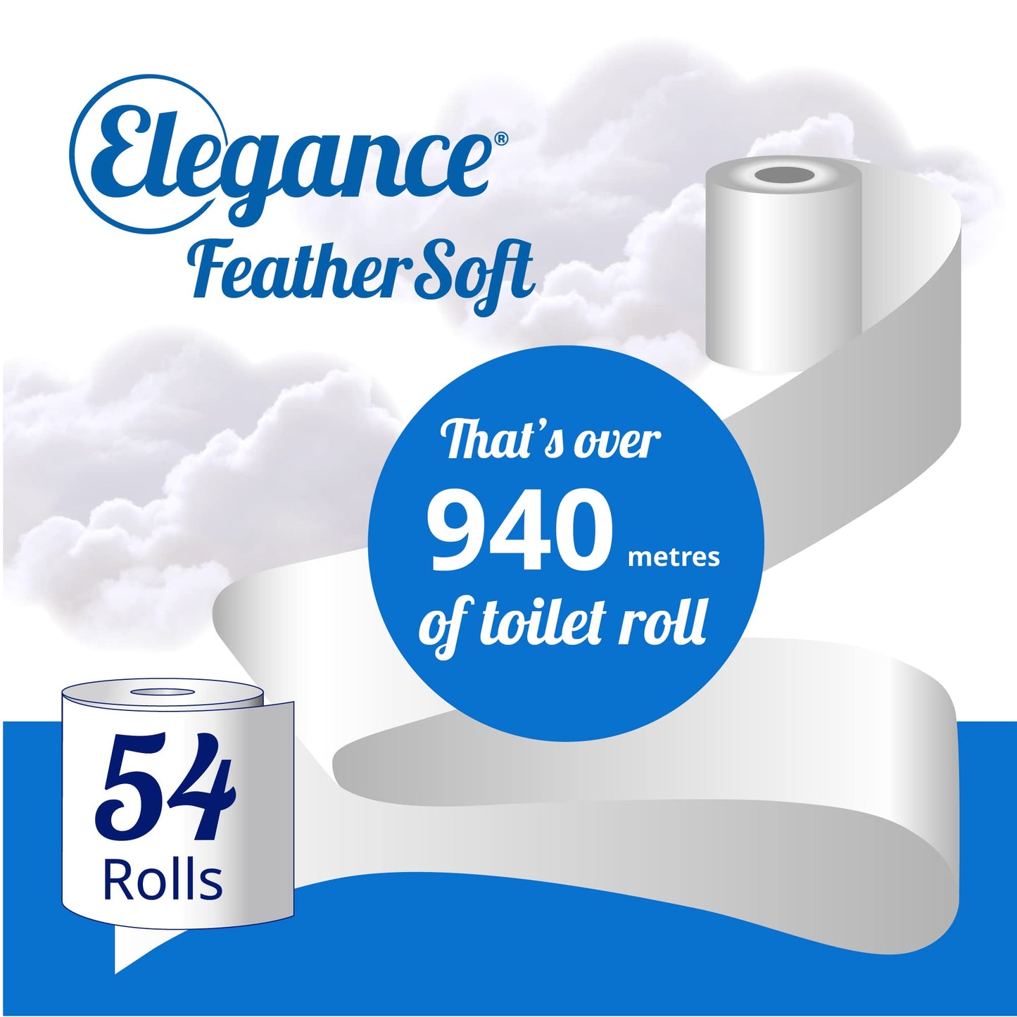 Elegance Feather Soft Toilet Roll - Bulk Buy Pack of 54 Rolls - Ultra Soft, 3-Ply, Recycled, Eco-Friendly, UK Manufactured