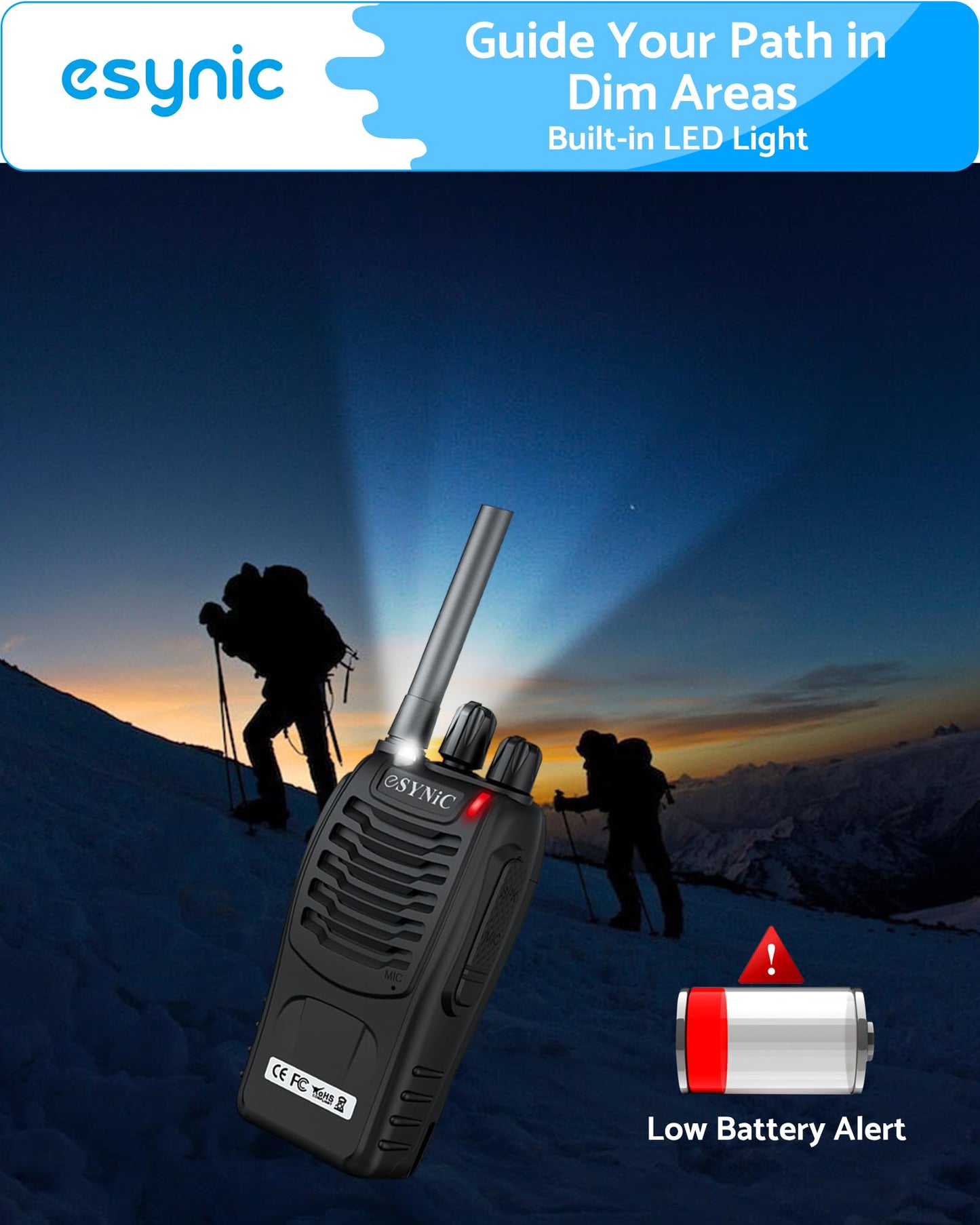 eSynic 4Pack Professional Walkie Talkies for Adults Rechargeable Walkie Talkies 16CH Two Way Radio Hand Free VOX Walkie Talkie With Earpieces& LED Lights Wonderful Gifts For Adults Kids etc