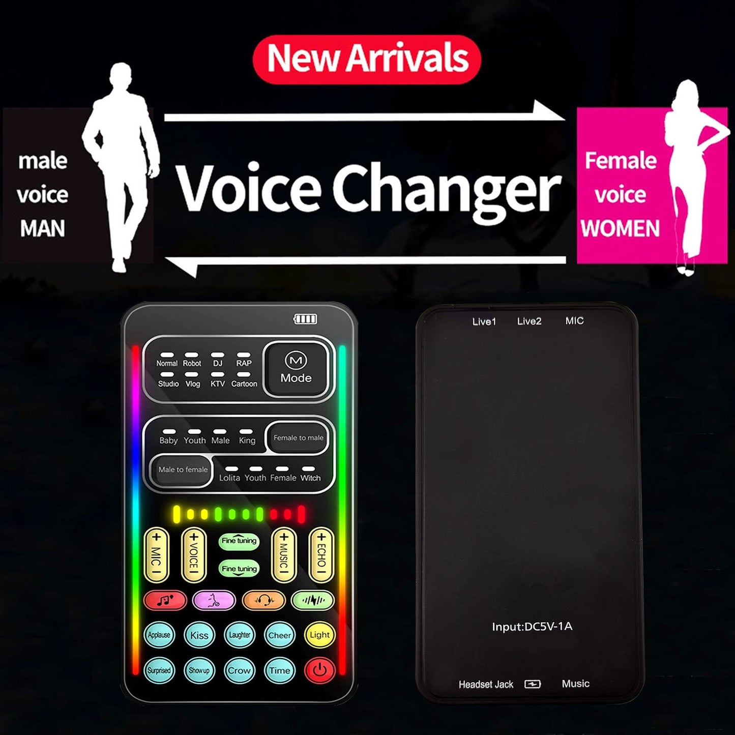 Portable Handheld Microphone Voice Changer with Sound Multifunctional Effects Machine Voice Disguiser Mini Device for Mobile Phone PC Laptops PS4 Xbox One Games