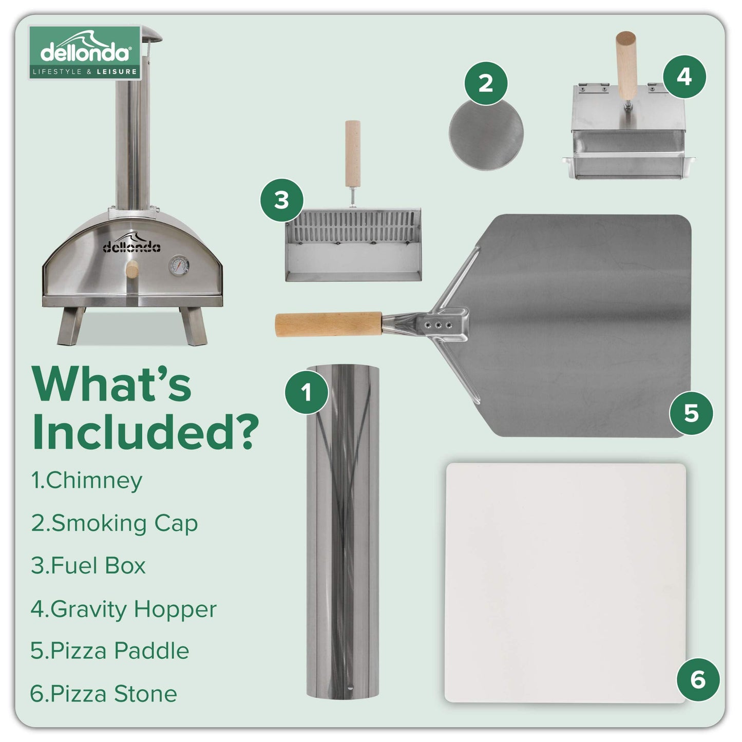 Dellonda Portable Wood-Fired 14" Pizza Oven and Smoking Oven, Stainless Steel - DG11