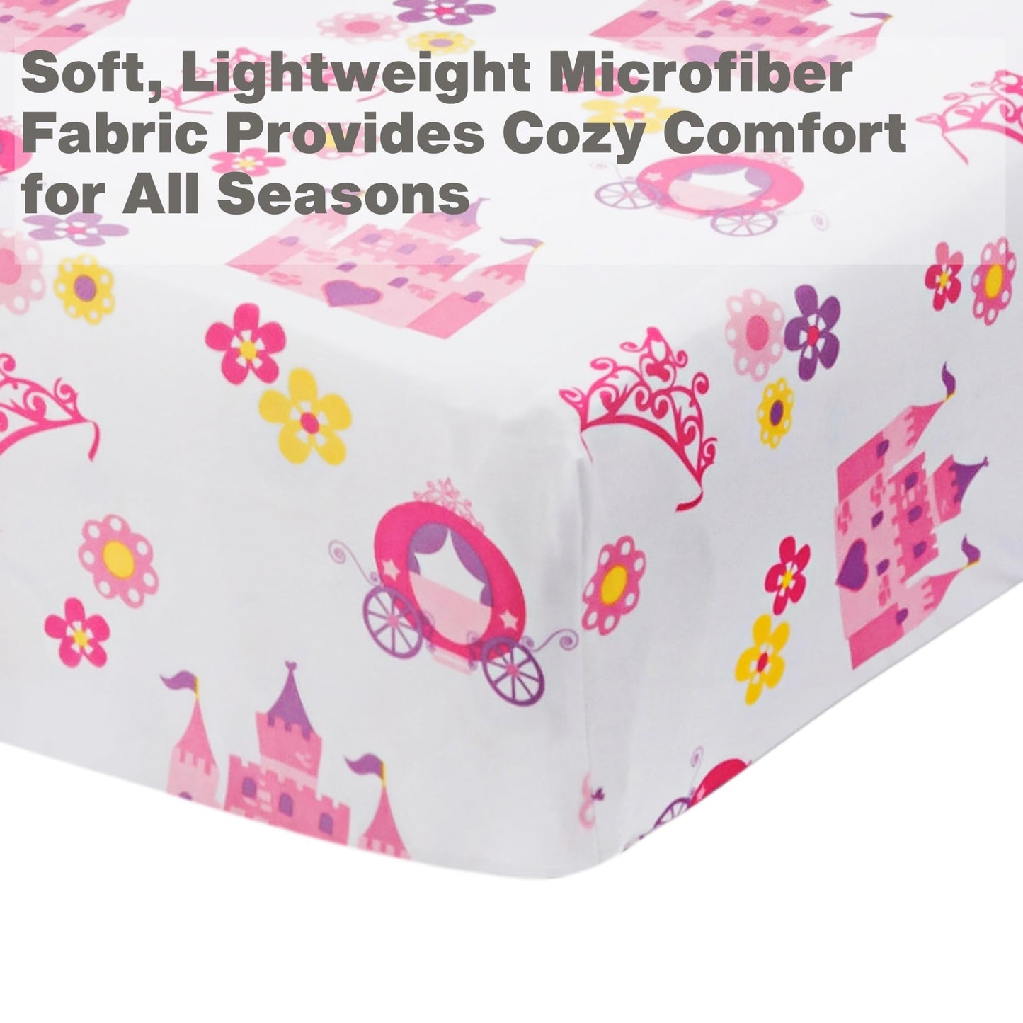 EVERYDAY KIDS Toddler Fitted Sheet and Pillowcase Set -Princess Storyland- Soft Breathable Microfiber Toddler Sheet Set