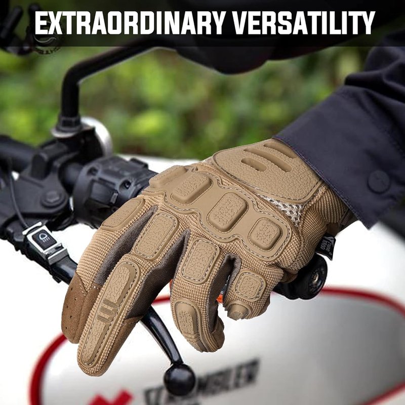 ZUNE LOTOO Tactical Gloves for Men, Touchscreen Motorcycle Gloves with Finger Impact Protection, Tan Palm Padded Safety Work Gloves for Paintball Airsoft Range Tac Female Women(XLarge)