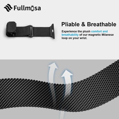 Fullmosa Compatible with Apple Watch Straps 40mm 42mm(S11/10) 38mm 41mm, Magnetic Milanese Loop Replacement iWatch Straps for Women Men for SE 3 2 1 Series 11 10 9 8 7 6 5 4 3 2 1, Black