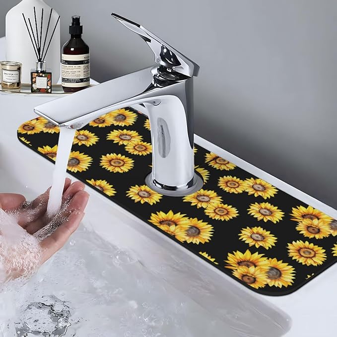 Faucet Draining Mat For Kitchen Sink, Sunflower Flower Black Diatom Mud