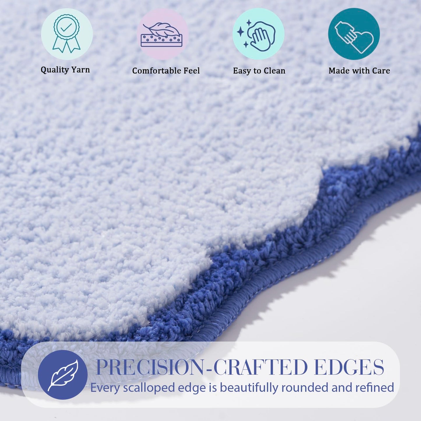 ELDONE Cute Scalloped Bathroom Rugs, Microfiber Tufted Bath Mats, Fun Navy Blue Bathmat for Bath Room Bathtub Shower, Preppy Trendy Bathroom Mat for Sink Bedroom, 30" x 20"