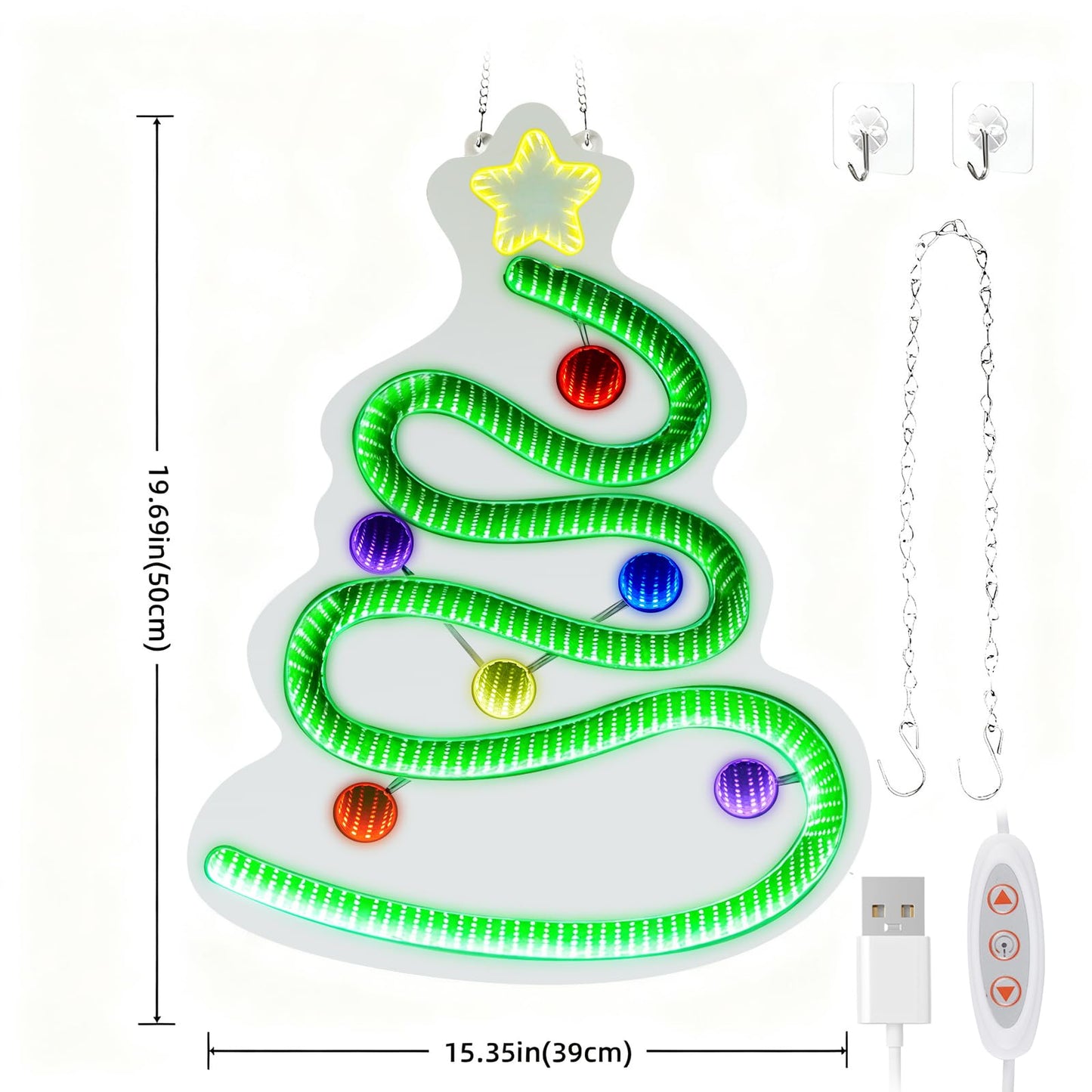 FITNATE 3D Infinity Mirror Light Christmas Tree LED Sign, 19.7x15.4 Inch Wall Decor with 10 Brightness Modes, Holiday Light Up Decoration for Home, Christmas Party