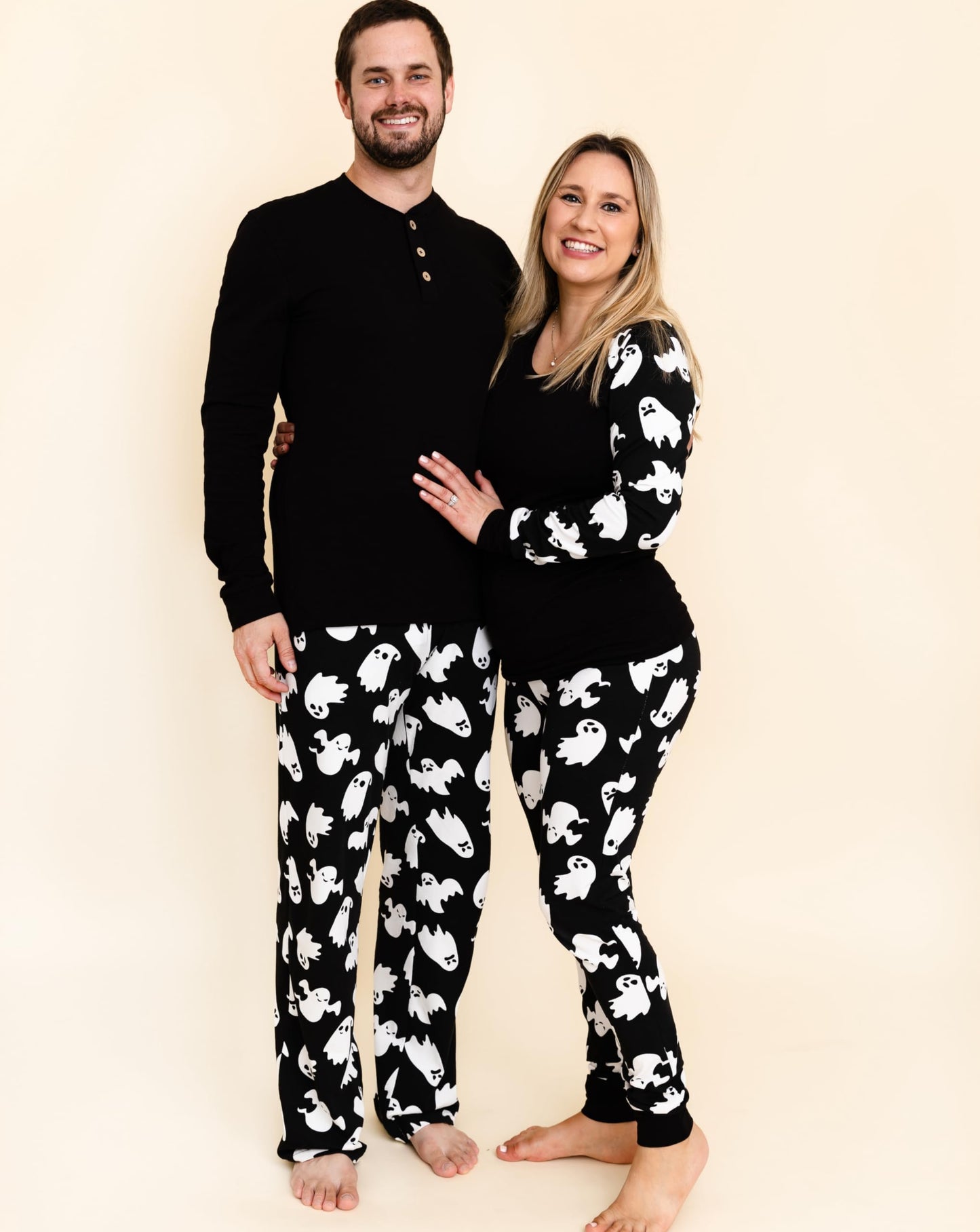 Owlivia Christmas Halloween Pajamas For Family, Organic Cotton Holiday Pajamas Matching Sets(2-Piece Women Pjs, Large, Halloween Ghosts)