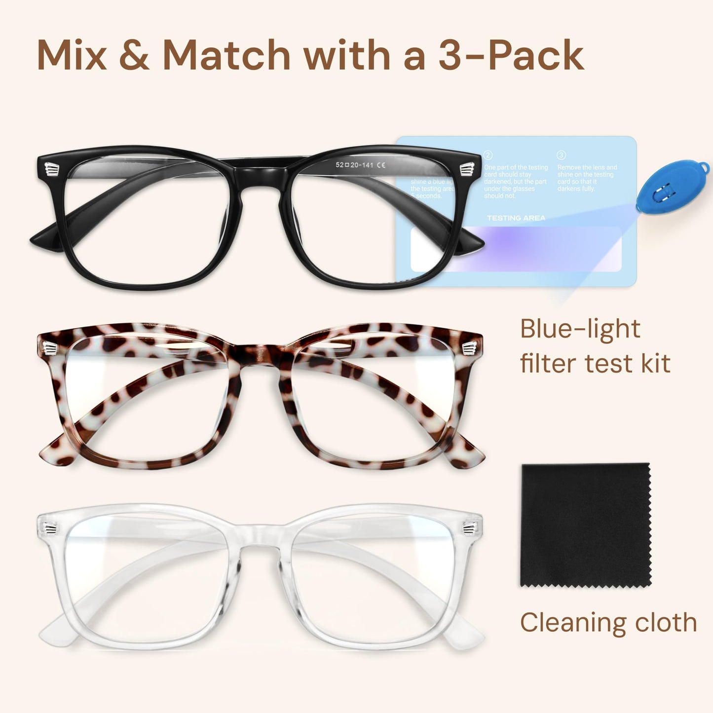 Gaoye Stylish Blue Light Glasses for Woman - Computer Glasses 99% Blue Light Blocking - Lightweight TR90 Frames - 3 pack