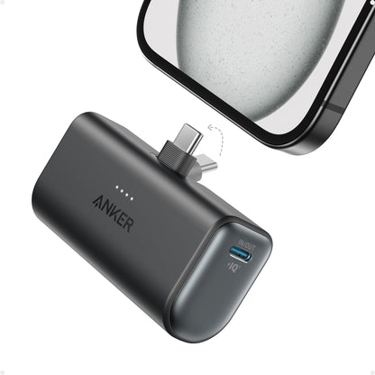 Anker Nano Power Bank, Mini Portable Charger with Built-In Foldable USB-C Connector, 5,000mAh Battery Pack 22.5W, For iPhone 17/16, Samsung S23 Series, Note20 Series, Huawei, iPad, AirPods, and More