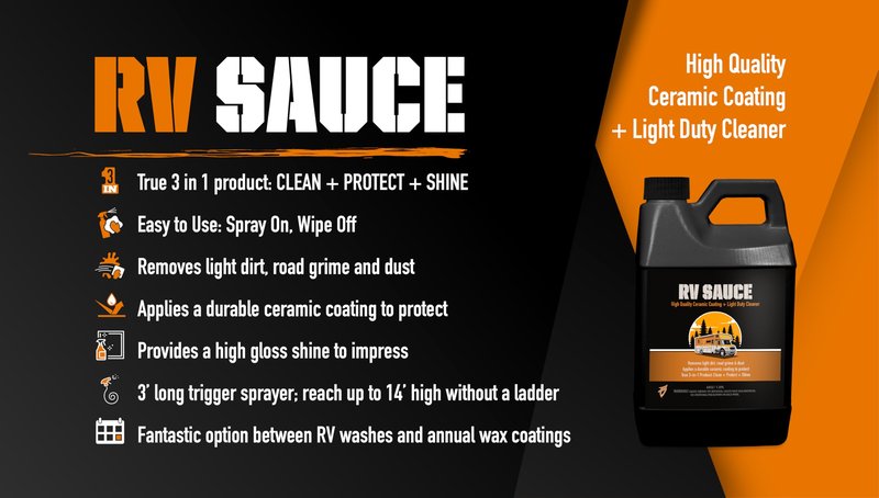 Bling Sauce RV Sauce, Ceramic Coating Plus Light Duty Cleaner, 3-in-1 Clean, Protect, and Shine. 64 oz.