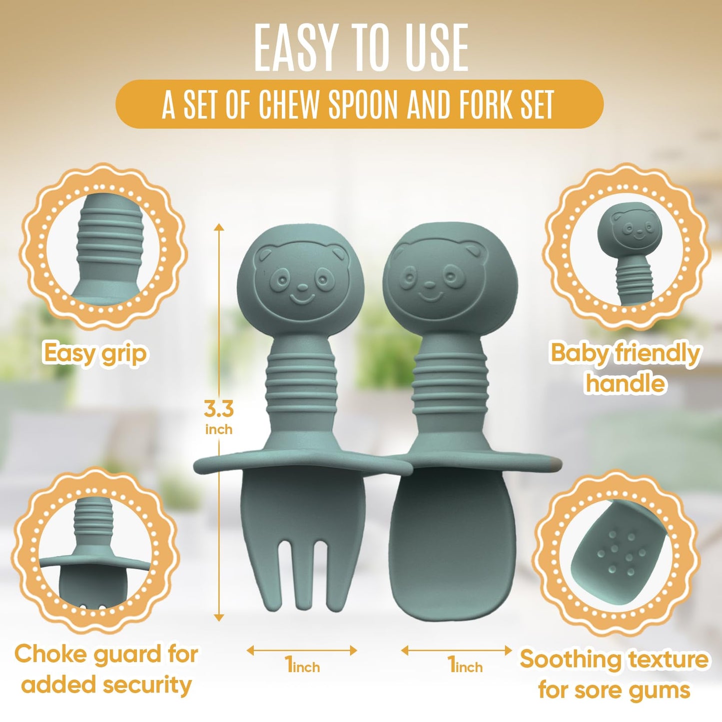 HippoBaby 4pc Silicone Baby Spoons Self Feeding Baby Utensils 6-12 Months - 3 Baby Spoon - 1 Baby Fork - Toddler Cutlery Set - BPA Free, Dishwasher Safe, Baby Eating Essentials (Light pink/Army Green)