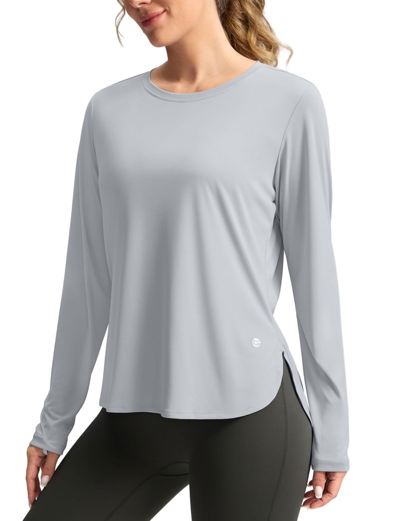 Women's Sun Shirts UPF 50+ Long Sleeve UV Protection Shirt Lightweight Quick Dry Workout Hiking Tops for Women(Light Grey,XL)