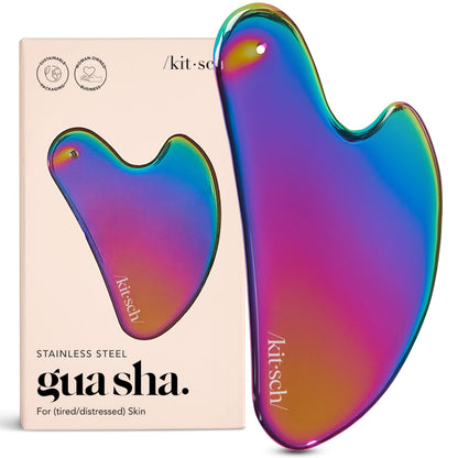 Kitsch Stainless Steel Gua Sha Facial Tools - Guasha Tool for Face, Face Sculpting Tool, Jawline Shaper, Double Chin Reducer, Body Gua Sha Tools, Lymphatic Drainage Massager, Facial Skin Care - Silver