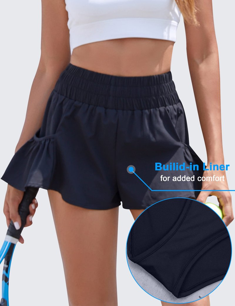 BMJL Womens High Waisted Shorts Athletic Running Shorts Workout Gym Quick Dry Flowy Shorts with Pockets(M,Black)