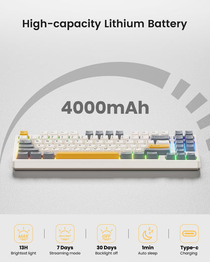 Wireless Mechanical Keyboard,Gasket Mounted with Creamy Sound,Bluetooth/2.4GHz/USB-C,Custom Hot Swappable,RGB Backlit,75% Compact Layout for Gaming/Typing/Win/Mac/PC (Retro Beige,Linear Switch)