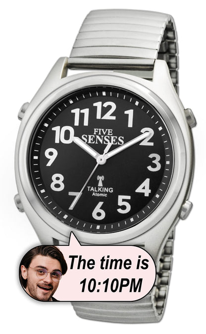 FIVE SENSES Atomic Talking Watch Seniors Men Women Loud Talking Sound Alarm for Visually Impaired (Dark Grey)