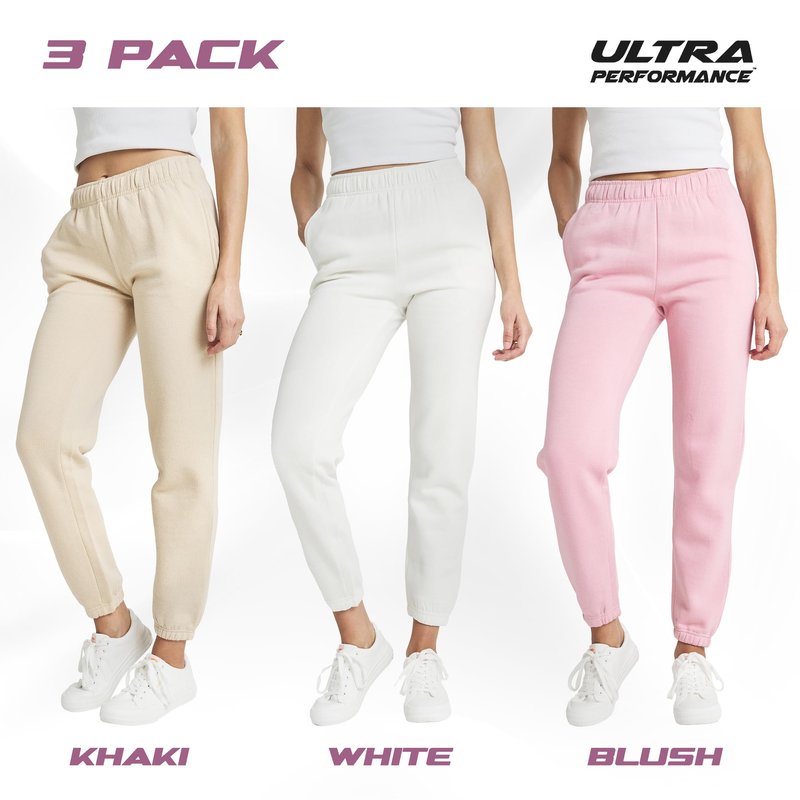 Ultra Performance Womens Sweatpants 3 Pack Cotton Joggers Women's Fleece Sweats Gym & Workout Pants for Women