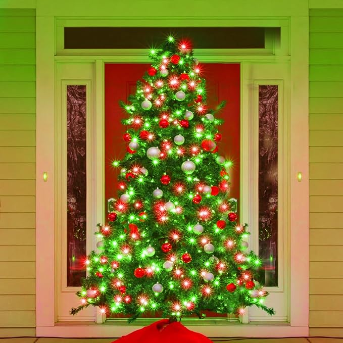 120 LED Christmas Lights Outdoor Waterproof, Red and Green String Lights for Bedroom Clear Wire, Connectablle 8 Modes Plug in Fairy String Lights for Tree Christmas Halloween Decorations