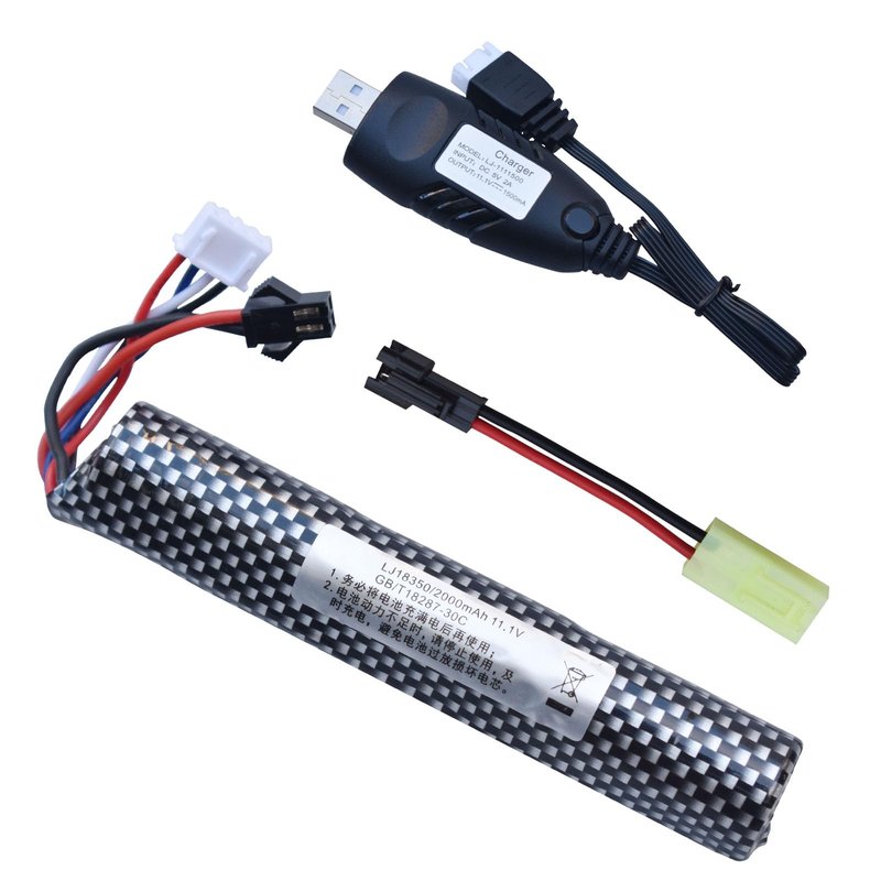 funkawa Airsoft Gel Ball Blaster 11.1V 2000mAh Battery, Water Bead Ball 11.1V Splatter Batteries SM2P Plug with Charger for Airsoft Gel Ball Blaster(1-Pack)