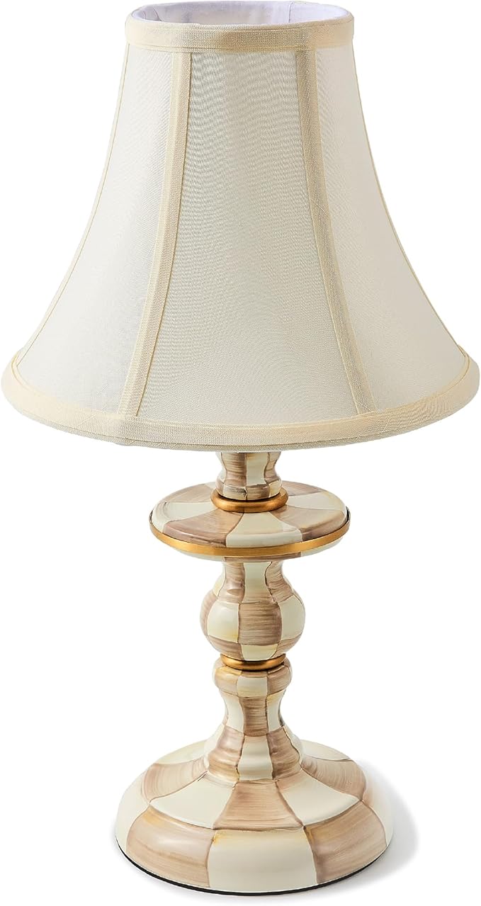MACKENZIE-CHILDS Candlestick Lamp, Decorative Living Room and Bedroom Lamp, Brown-and-White Mocha Check