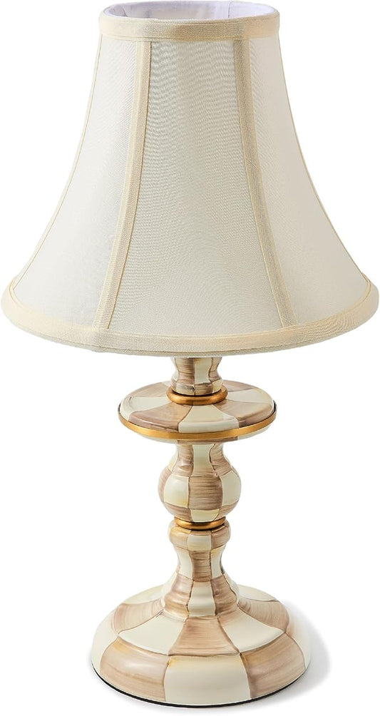 MACKENZIE-CHILDS Candlestick Lamp, Decorative Living Room and Bedroom Lamp, Brown-and-White Mocha Check