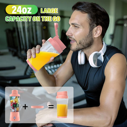 Portable Blender, 360W Personal Blender for Shakes and Smoothies for Kitchen, 24 Oz BPA Free Traveling Juicer Cup and Lid with 6 Blades, Self Cleaning Portable Juicer for Kitchen/Travel/Gym, Black