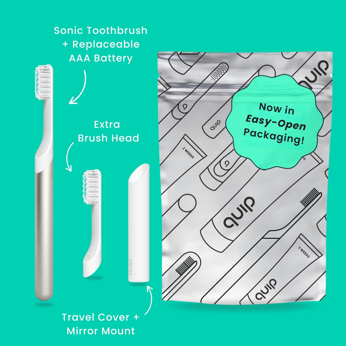Quip Metal Sonic Electric Toothbrush for Adults - Time Travel & Soft Bristles with Travel Case & Replacement Brush Head - 3 Month Battery Life - Indigo