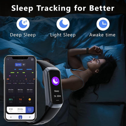 Fitness Tracker with Heart Rate/Blood Oxygen/Sleep Monitor, 20+ Sports Modes Smart Watches for Women/Men, Activity & Step Tracker Smart Watch for Android/iOS Phones (Black)