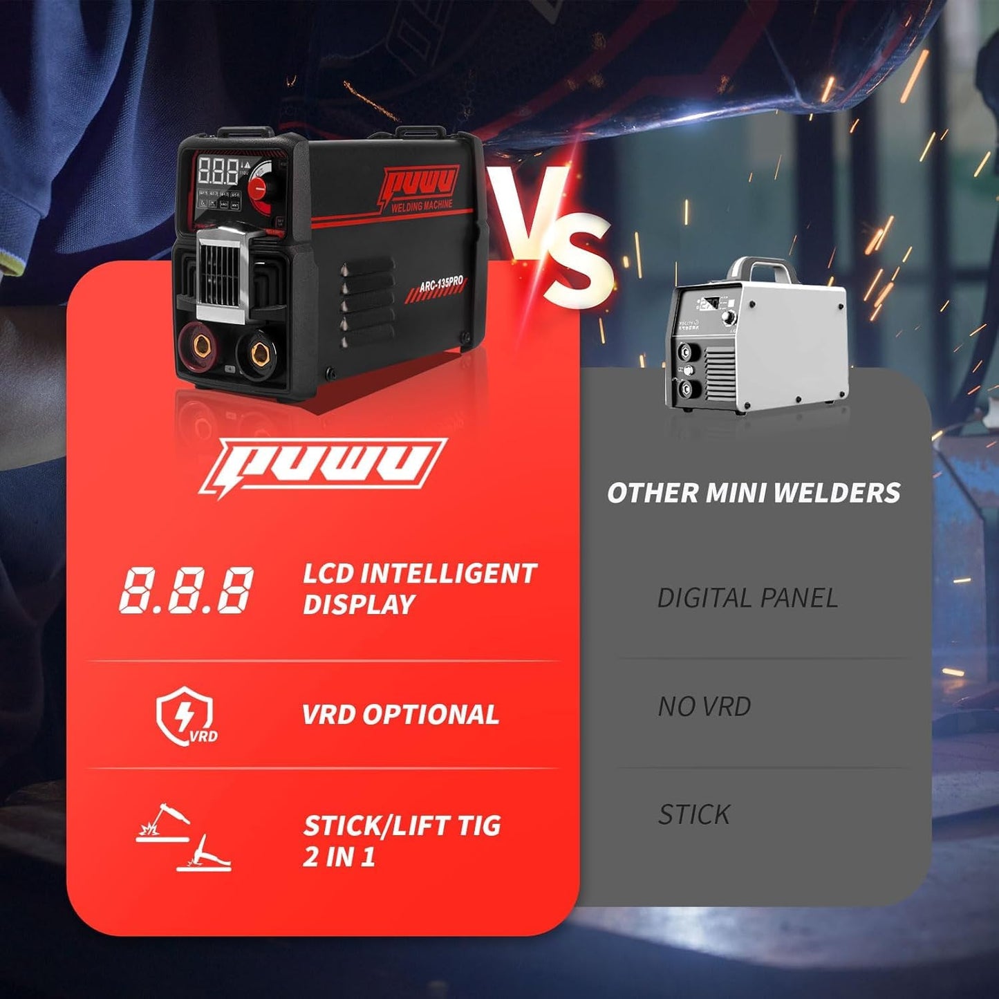 110V 135A Stick Welder Lift Tig Welder Digital Welding Machine with Overheat Protection,Electrode, Digital Screen, Quick Connector with Hot Start - MINI MMA Arc Welder with Lift TIG Torch