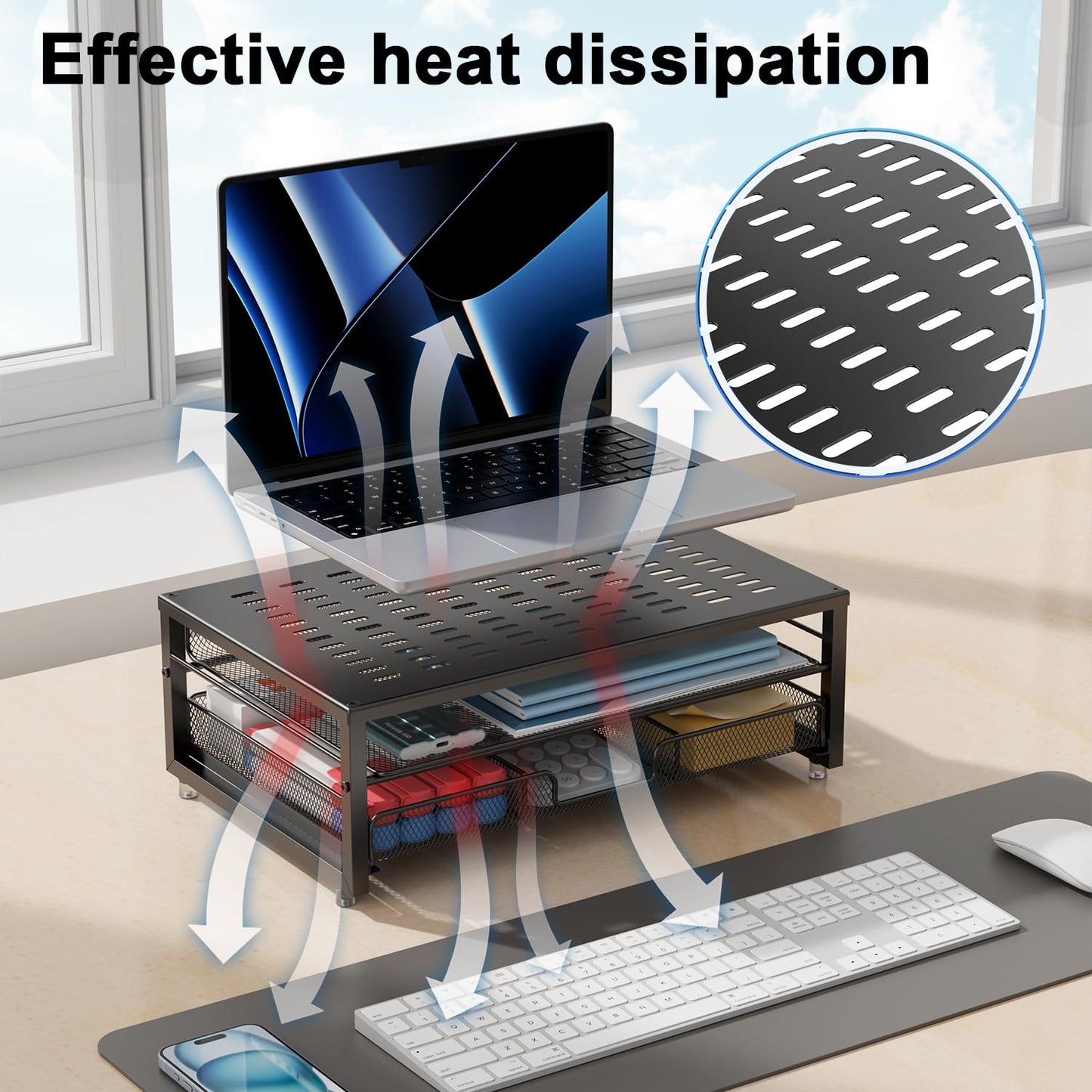 gianotter Computer Monitor Stand Riser, Desk Organizers and Accessories with Drawer, Office Desk Accessories & Workspace Desktop Organizers Storage for Classroom Office Supplies (Black)