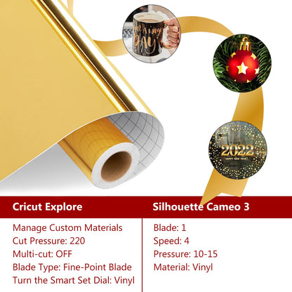 IModeur Metallic Permanent Vinyl Roll, 12" x 15Ft（30.5cm x 4.58m） Glossy Gold Permanent Vinyl for Cricut, Self Adhesive Vinyl for DIY Gifts, Birthday Party, Christmas Decoration
