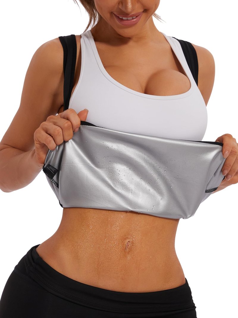 NINGMI Sauna Vest for Women Sweat Tank Top Sauna Suit Workout T Shirt Waist Trainer Body Shaper Exercise Gym