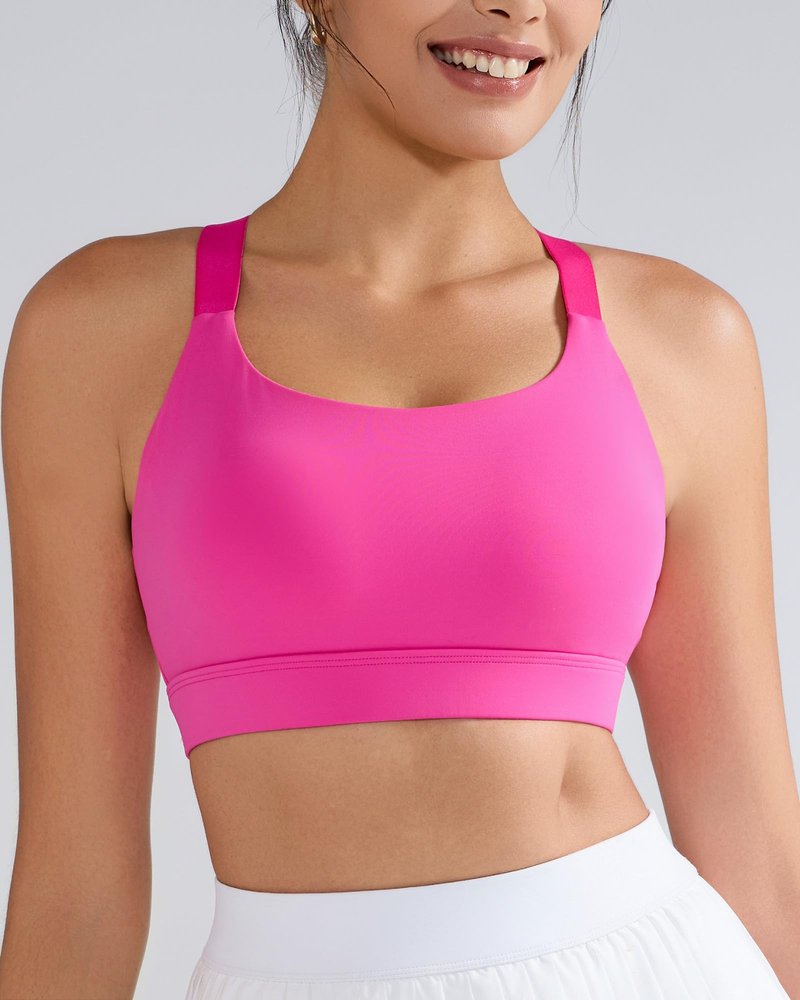 RUNNING GIRL Sports Bras for Women High Support, Adjustable Straps Hook Back Sports Bras for Women with Sewn in Pads_WX3125_Hot Pink_L