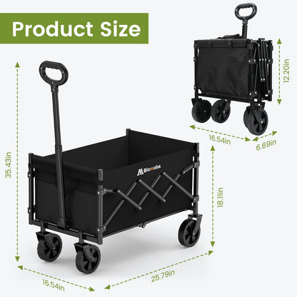 Collapsible Wagon with Wheels, 220 lbs Wagons Carts Foldable Wagon Cart with Flexible Handle, Lightweight Portable Folding Utility Grocery Shopping Cart for Grocery Sports Garden Camping