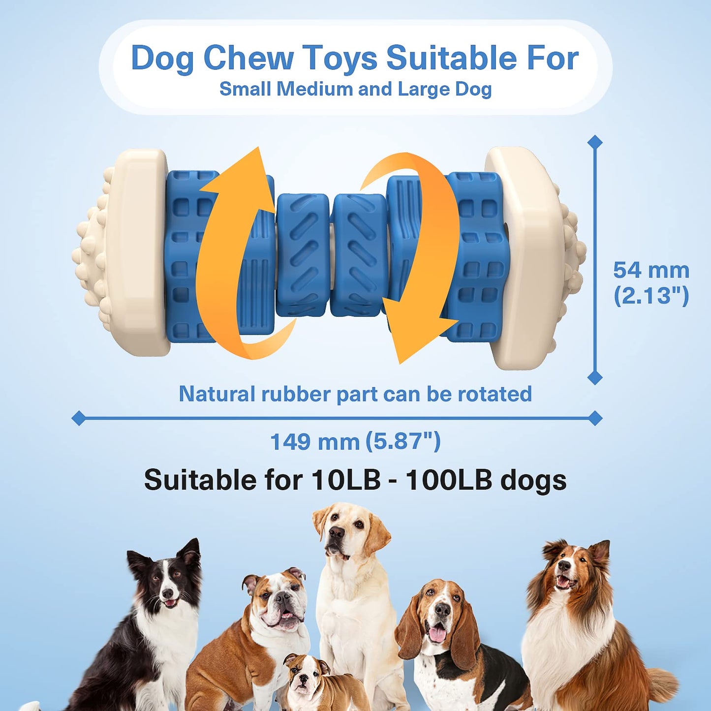 AOZOOM Dog Toys for Aggressive Chewers, Tough Dog Chew Toys, with Beef Flavor, Safe Rubber Indestructible, for Large Medium Small Dogs - Blue
