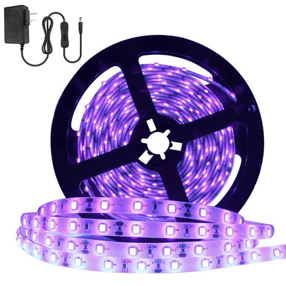 YGS-Tech 24 Watts UV Black Light LED Strip, 16.4FT/5M 3528 300LEDs 395nm-405nm Waterproof IP65 Blacklight Night Fishing Sterilization implicitly Party with 12V 2A UL Listed Power Supply