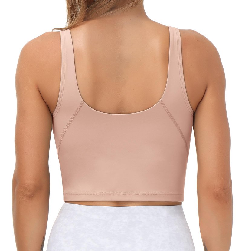Women’s Longline Sports Bra Wirefree Padded Medium Support Yoga Bras Gym Running Workout Tank Tops(Soft Pink, Large)