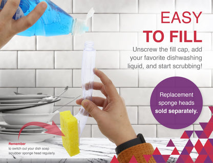 Arrow Home Products Dish Sponge with Soap Dispenser Handle - Fillable Dish Wand for Quick, Convenient Cleaning - Made in the USA - Easy to Refill, Built-In Scrubber, Ideal for Dishes and Pans