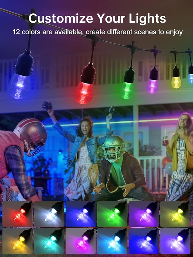 Commercial Grade 96FT LED Outdoor String Lights with Remote Control - Shatterproof Waterproof Color Changing Christmas Lights, Dimmable for Patio, Garden, Wedding Decor