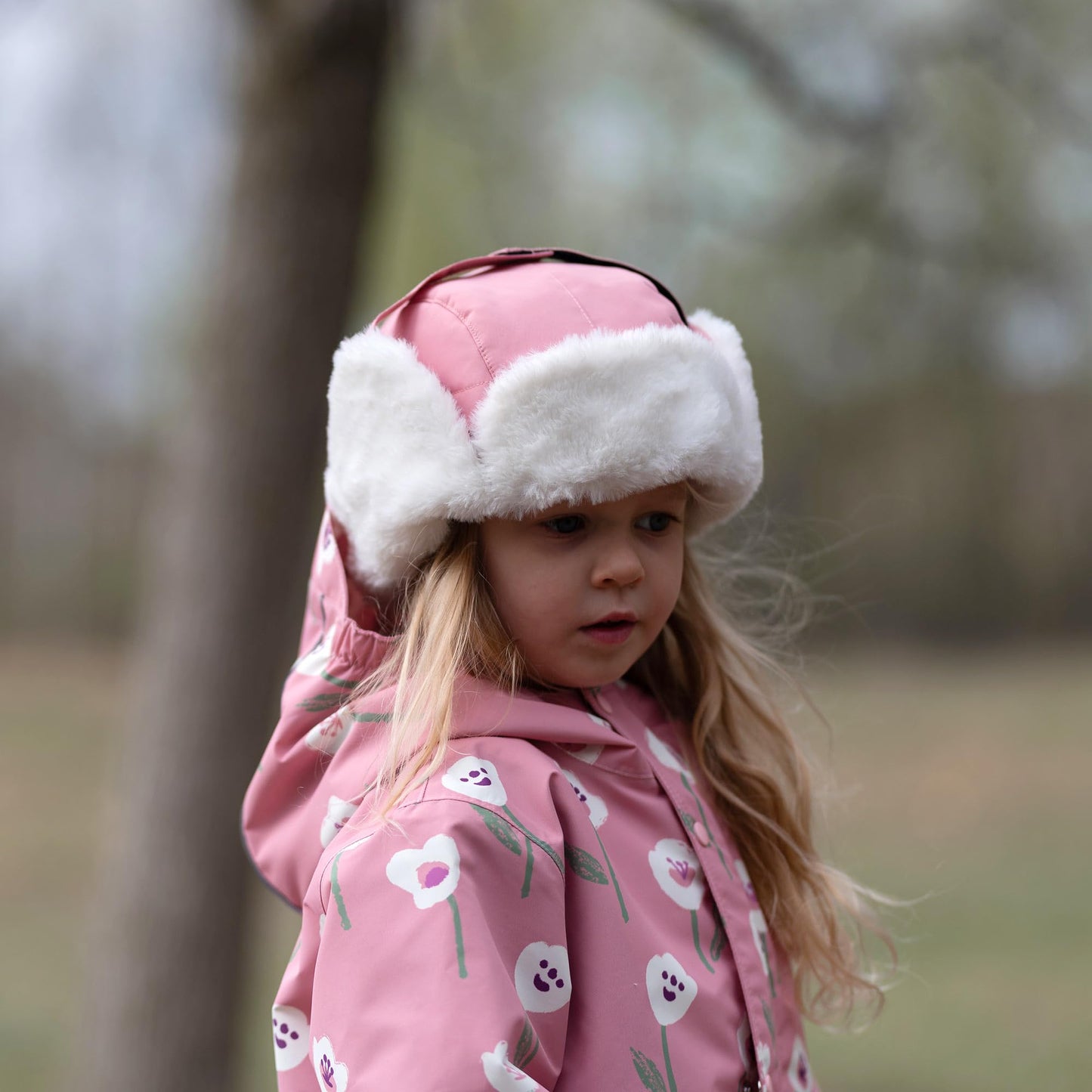 JAN & JUL Girls Kids Windproof Trapper Winter Hat Faux Fur (L: 2-5T, Dusty Pink)