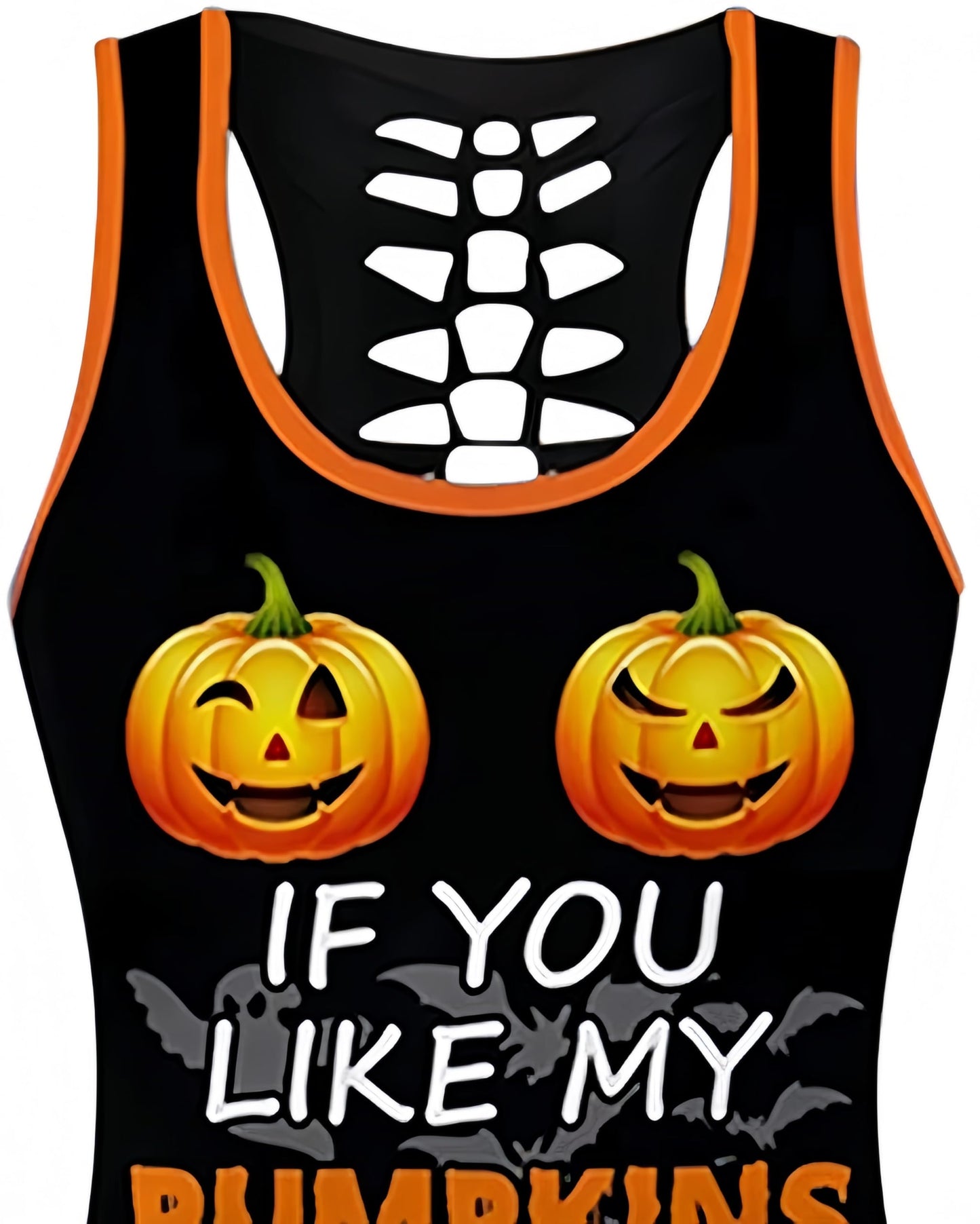 Pukdaswr Women's Halloween Sleeveless Tank Top Set If You Like My Pumpkin Printing Drawstring Shorts Stretch Bottoms Suits (Orange, M)